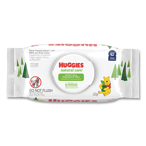 Huggies&reg; Natural Care Sensitive Baby Wipes, 1-Ply, Unscented, White, 56 Wipe PAck, 8 Packs 6.60" Width x 7.70" Length - White - 56 Wipes/Soft Pack - 8 / Carton (31803)