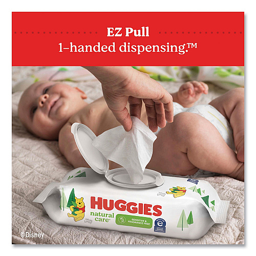 Huggies&reg; Natural Care Sensitive Baby Wipes, 1-Ply, Unscented, White, 56 Wipe PAck, 8 Packs 6.60" Width x 7.70" Length - White - 56 Wipes/Soft Pack - 8 / Carton (31803)