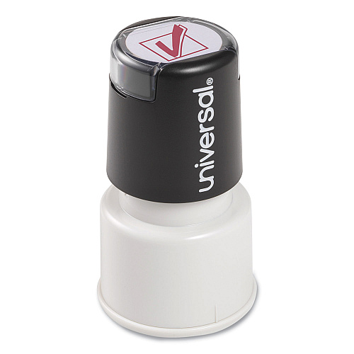 Universal Round Message Stamp, CHECK MARK, Pre-Inked/Re-Inkable, Red (UNV10075)