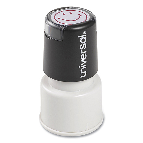 Universal Round Message Stamp, SMILEY FACE, Pre-Inked/Re-Inkable, Red (UNV10080)