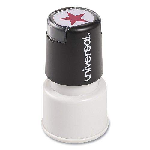 Universal Round Message Stamp, STAR, Pre-Inked/Re-Inkable, Red (UNV10081)