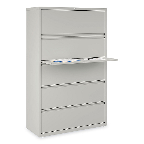 Alera Lateral File, 5 Legal/Letter/A4/A5-Size File Drawers, 1 Roll-Out Posting Shelf, Light Gray, 42" x 18.63" x 67.63" (ALEHLF4267LG)