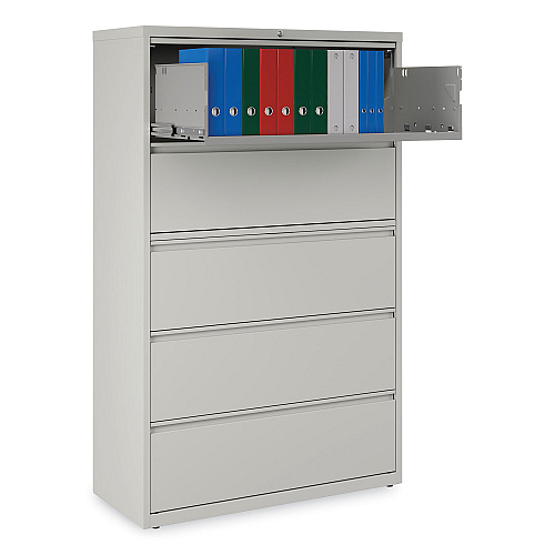 Alera Lateral File, 5 Legal/Letter/A4/A5-Size File Drawers, 1 Roll-Out Posting Shelf, Light Gray, 42" x 18.63" x 67.63" (ALEHLF4267LG)