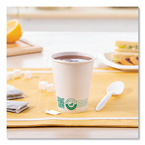 SOLO Compostable Paper Hot Cups, ProPlanet Seal, 8 oz, White/Green, 1,000/Carton (378PLAPLANET)