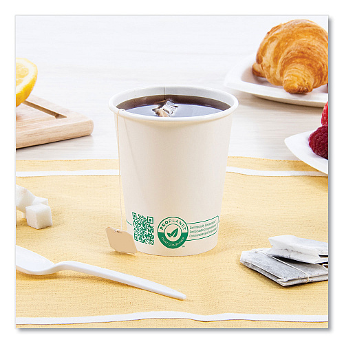 SOLO Compostable Paper Hot Cups, ProPlanet Seal, 10 oz, White/Green, 1,000/Carton (370PLAPLANET)