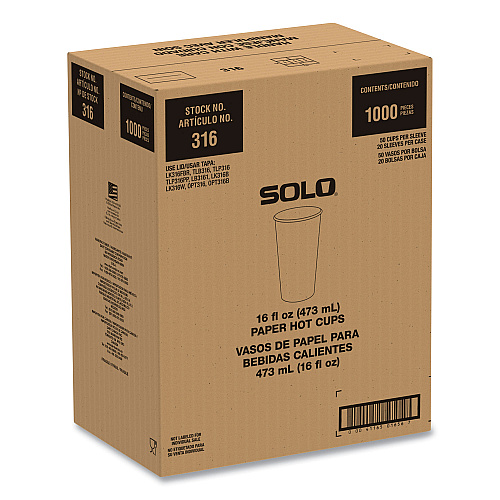 SOLO Compostable Paper Hot Cups, ProPlanet Seal, 16 oz, White/Green, 1,000/Carton (316PLAPLANET)