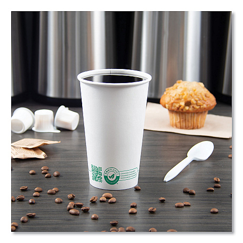 SOLO Compostable Paper Hot Cups, ProPlanet Seal, 16 oz, White/Green, 1,000/Carton (316PLAPLANET)