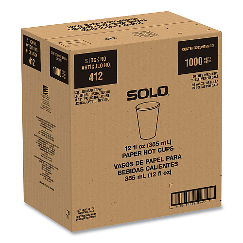 SOLO Compostable Paper Hot Cups, ProPlanet Seal, 12 oz, White/Green, 1,000/Carton (412PLAPLANET)