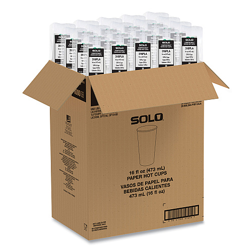 SOLO Compostable Paper Hot Cups, ProPlanet Seal, 16 oz, White/Green, 1,000/Carton (316PLAPLANET)