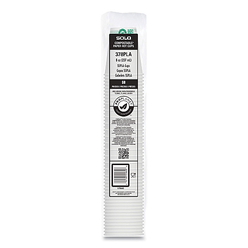 SOLO Compostable Paper Hot Cups, ProPlanet Seal, 8 oz, White/Green, 1,000/Carton (378PLAPLANET)