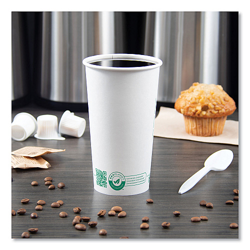 SOLO Compostable Paper Hot Cups, ProPlanet Seal, 20 oz, White/Green, 600/Carton (420PLAPLANET)