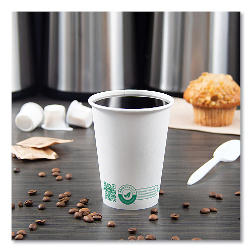 SOLO Compostable Paper Hot Cups, ProPlanet Seal, 12 oz, White/Green, 1,000/Carton (412PLAPLANET)