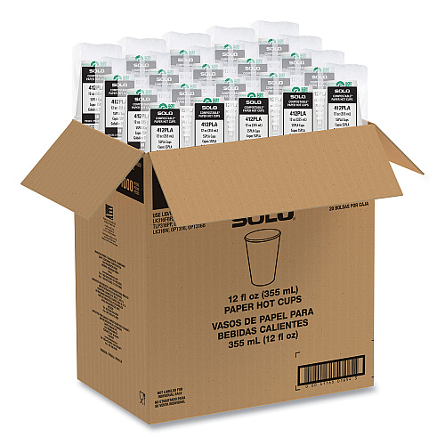 SOLO Compostable Paper Hot Cups, ProPlanet Seal, 12 oz, White/Green, 1,000/Carton (412PLAPLANET)