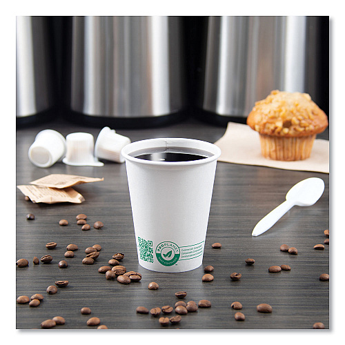 SOLO Compostable Paper Hot Cups, ProPlanet Seal, 8 oz, White/Green, 1,000/Carton (378PLAPLANET)