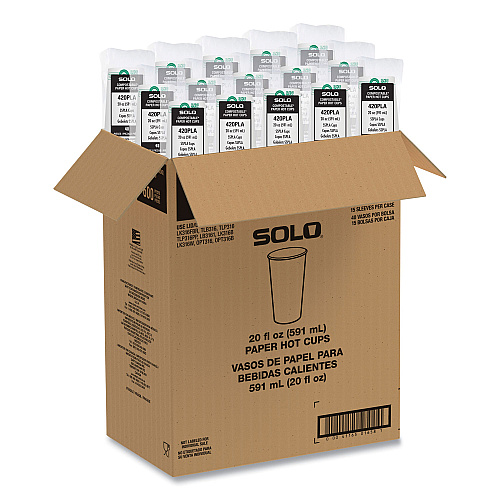SOLO Compostable Paper Hot Cups, ProPlanet Seal, 20 oz, White/Green, 600/Carton (420PLAPLANET)