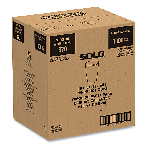 SOLO Compostable Paper Hot Cups, ProPlanet Seal, 10 oz, White/Green, 1,000/Carton (370PLAPLANET)
