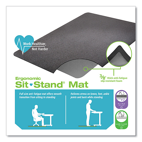 Deflecto Ergonomic Sit Stand Mat, 48 x 36, Black, 25/Pallet (CM24142BSS25)