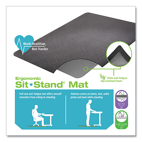 Deflecto Ergonomic Sit Stand Mats, 60 x 46, Black, 25/Pallet (CM24442FBSS2)