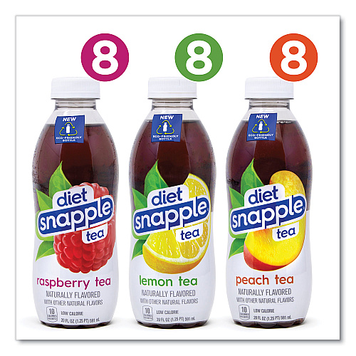 Snapple Ice Tea Variety Pack, Assorted Flavors, 20 oz Bottle, 24/Carton (22002043)