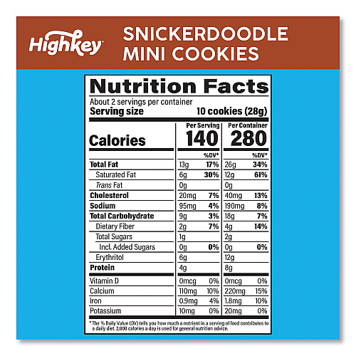 HighKey Snickerdoodle Cookies, Snickerdoodle, 2 oz Bag, 6/Carton (60000271)