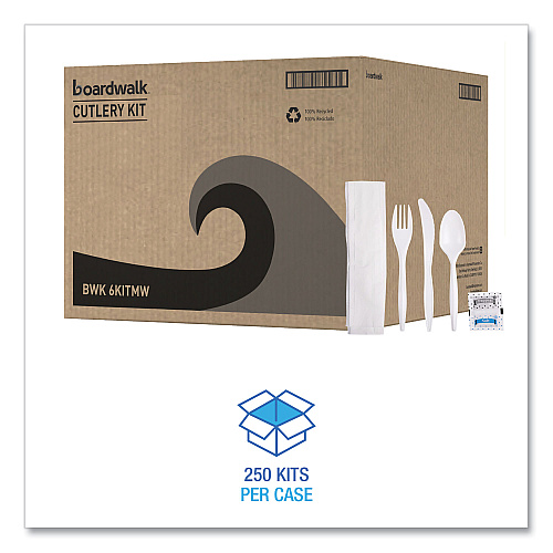 Boardwalk&reg; Wrapped Cutlery Kit with Salt, Pepper & Napkin, 250 Kits (BWK6KITMW)