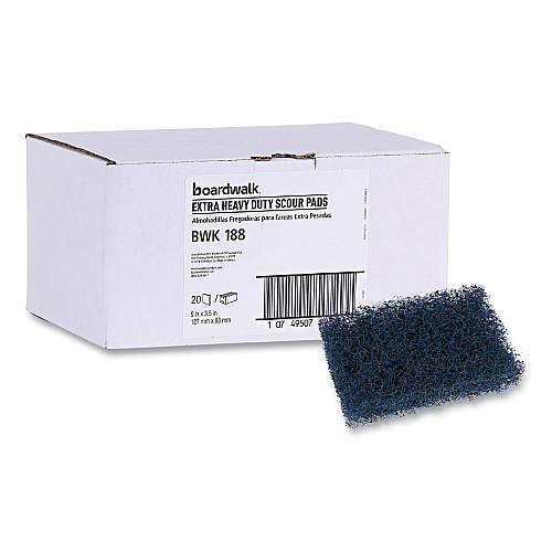 Boardwalk&reg; Extra Heavy-Duty Scour Pad, 3 1/2 x 5, Blue/Gray (BWK188)
