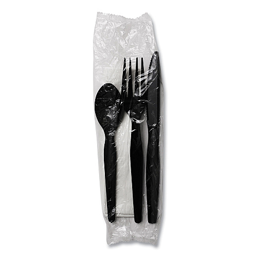 Boardwalk Four-Piece Cutlery Kit, Fork/Knife/Napkin/Teaspoon, Heavyweight, Black, 250/Carton (BWKFKTNHWPSBLA)