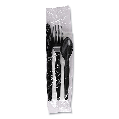 Boardwalk&reg; Four-Piece Cutlery Kit, Fk/Kf/Npkn/Tsp, 250 Packs (BWKFKTNMWPSBLA)
