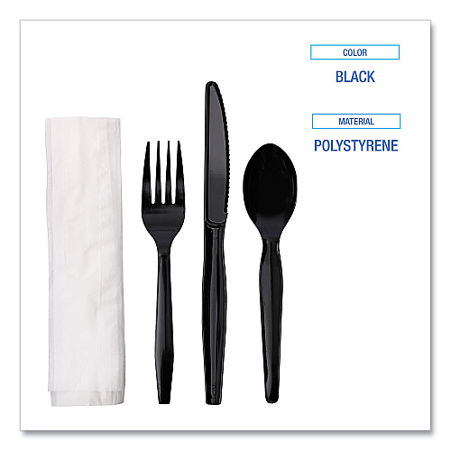 Boardwalk&reg; Four-Piece Cutlery Kit, Fk/Kf/Npkn/Tsp, 250 Packs (BWKFKTNMWPSBLA)