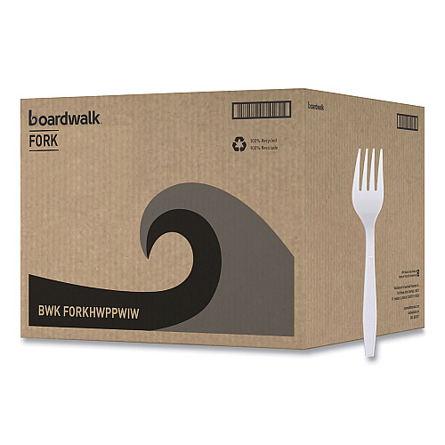 Boardwalk&reg; Heavyweight Wrapped Cutlery, Fork, White, 1000 Forks (BWKFORKHWPPWIW)