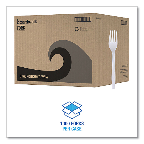 Boardwalk&reg; Heavyweight Wrapped Cutlery, Fork, White, 1000 Forks (BWKFORKHWPPWIW)