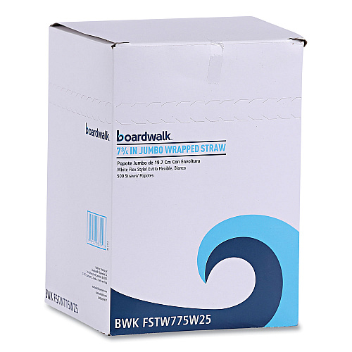 Boardwalk&reg; Flexible Wrapped Straws, White, 25 Packs (BWKFSTW775W25)