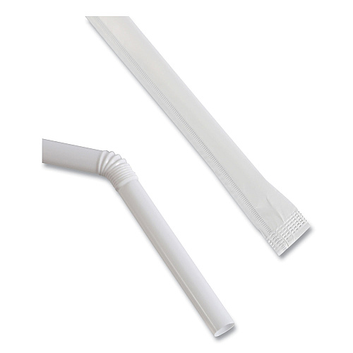 Boardwalk&reg; Flexible Wrapped Straws, White, 25 Packs (BWKFSTW775W25)