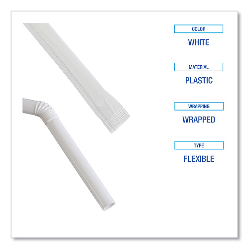 Boardwalk&reg; Flexible Wrapped Straws, White, 25 Packs (BWKFSTW775W25)