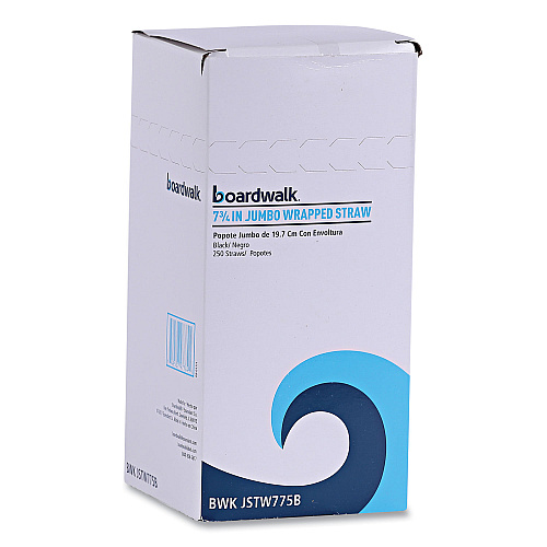 Boardwalk Wrapped Jumbo Straws, 7.75", Polypropylene, Black, 250/Pack, 50 Packs/Carton (BWKJSTW775B)