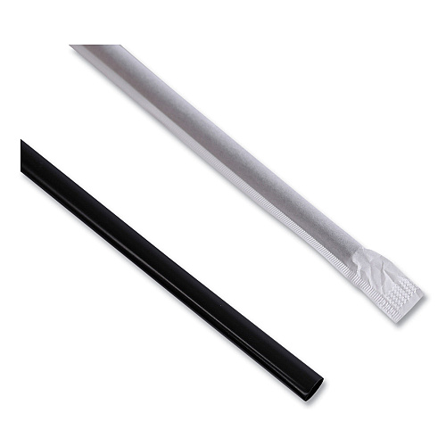 Boardwalk Wrapped Jumbo Straws, 7.75", Polypropylene, Black, 250/Pack, 50 Packs/Carton (BWKJSTW775B)