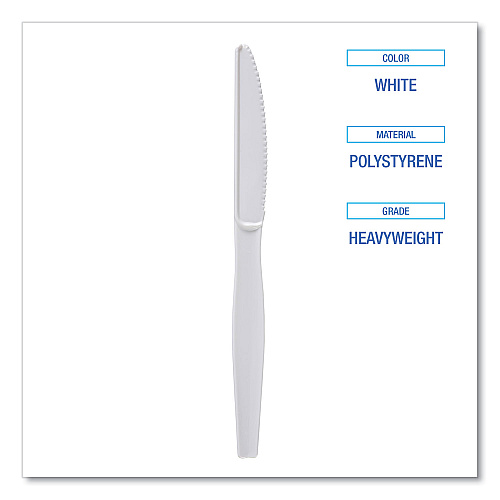 Boardwalk&reg; Full Length Polystyrene Cutlery, Knife, White, 1000/Ctn (BWKKNIFEHW)