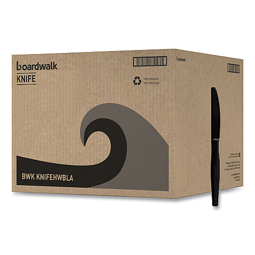 Boardwalk&reg; Full Length Polystyrene Cutlery Knife, Black, 1000/Ctn (BWKKNIFEHWBLA)