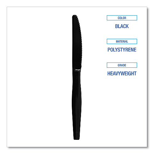 Boardwalk&reg; Full Length Polystyrene Cutlery Knife, Black, 1000/Ctn (BWKKNIFEHWBLA)