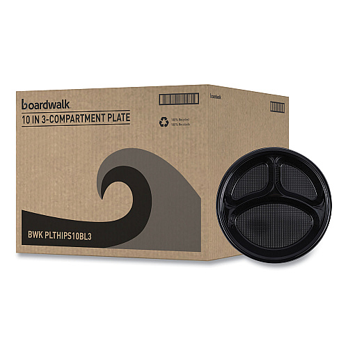 Boardwalk&reg; Hi-Impact Plastic Dinnerware, Plate, Bk, 500 Plates (BWKPLTHIPS10BL3)
