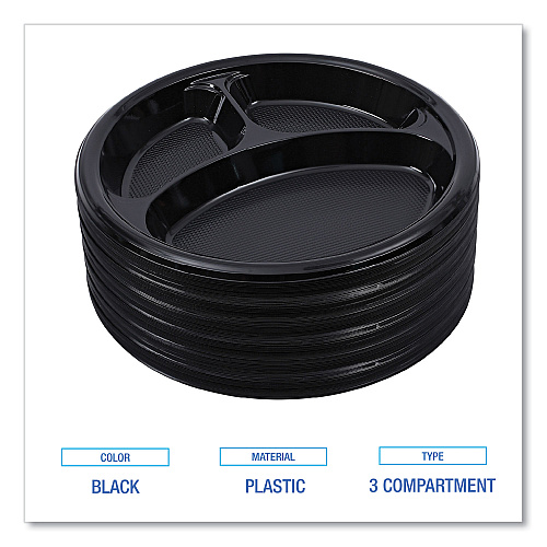 Boardwalk&reg; Hi-Impact Plastic Dinnerware, Plate, Bk, 500 Plates (BWKPLTHIPS10BL3)