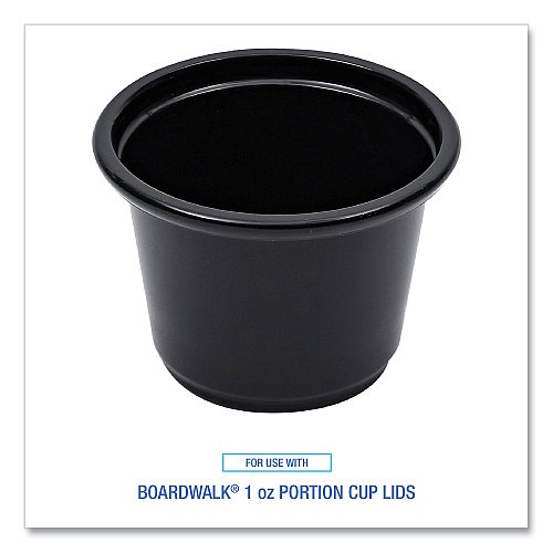 Boardwalk Souffle/Portion Cups, 1 oz, Polypropylene, Black, 20 Cups/Sleeve, 125 Sleeves/Carton (BWKPRTN1BL)