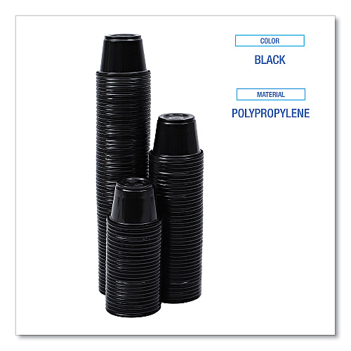 Boardwalk Souffle/Portion Cups, 1 oz, Polypropylene, Black, 20 Cups/Sleeve, 125 Sleeves/Carton (BWKPRTN1BL)