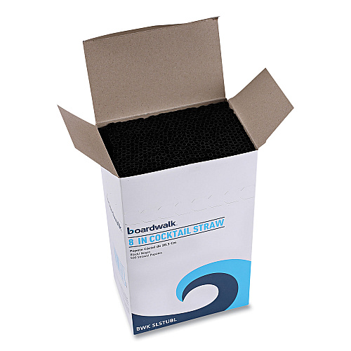 Boardwalk&reg; Unwrapped Cocktail Straws, 8", Black, 5000/Carton (BWKSLSTUBL)