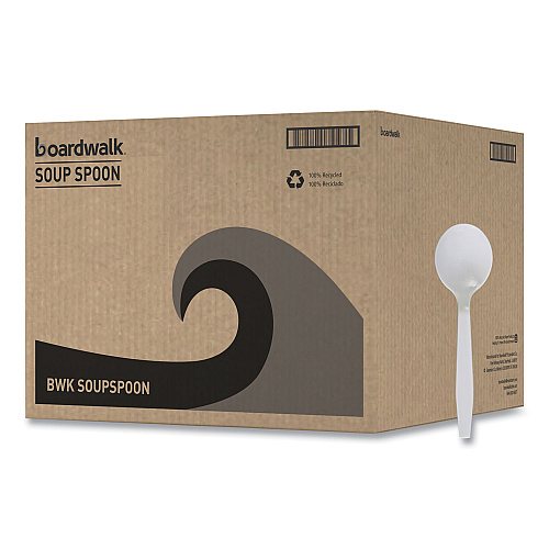 Boardwalk&reg; Plastic Cutlery, Soup Spoon, White, 1000/Carton (BWKSOUPSPOON)