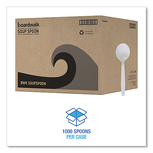 Boardwalk&reg; Plastic Cutlery, Soup Spoon, White, 1000/Carton (BWKSOUPSPOON)