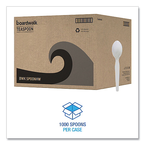 Boardwalk&reg; Full-Length Polystyrene Teaspoons, White, 1000/Carton (BWKSPOONHW)