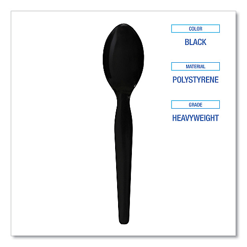 Boardwalk Heavyweight Polystyrene Cutlery, Teaspoon, Black, 1000/Carton (BWKSPOONHWBLA)