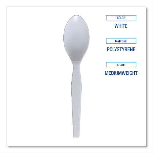 Boardwalk&reg; Polystyrene Cutlery, Teaspoon, 100 Teaspoons (BWKSPOONMWPSBX)