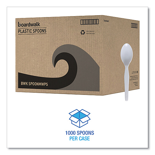 Boardwalk&reg; Plastic Tableware, Teaspoon, White, 1,000 Count (BWKSPOONMWPSCT)
